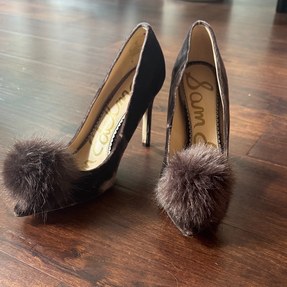 Sam Edelman Dark Brown Heels with Pom-Pom